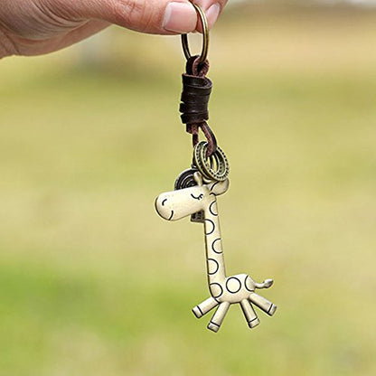 Giraffe Keychain Charm – Handmade Vintage Leather – Animal Lover Gift Keyring-AuPra