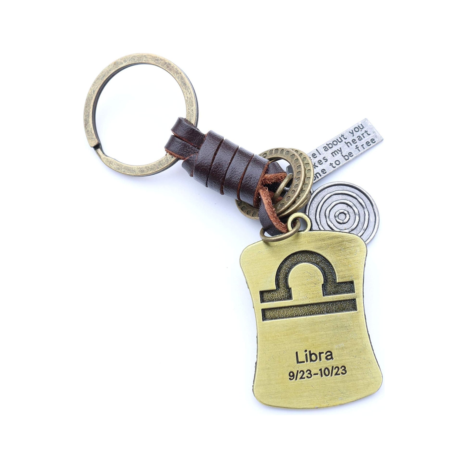 Star Sign Keychain Charm – Handmade Vintage Leather – Zodiac Sign Gift Keyring-AuPra