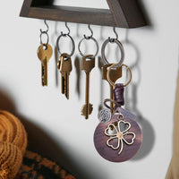4 Leaf Clover Keychain – Handmade Vintage Leather – Irish Good Luck Shamrock Gift-AuPra