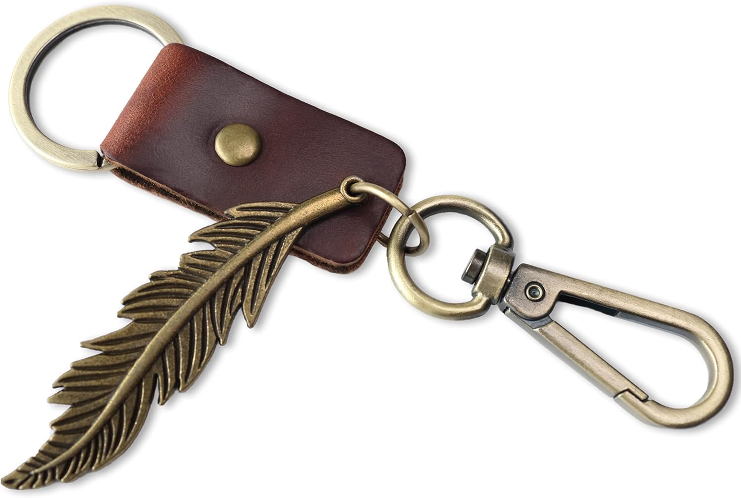 AuPra Feather KeyChain Gift Women & Men Leather KeyRing Home Car Keys Holder Present