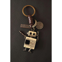 3D Robot Keychain Charm – Handmade Vintage Leather – Funny Gift Keyring-AuPra
