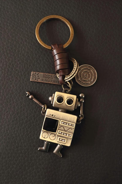 AuPra Robot KeyRing Gifts Women & Men Leather KeyChains Home Car Door Keys Holder Children Funny Present