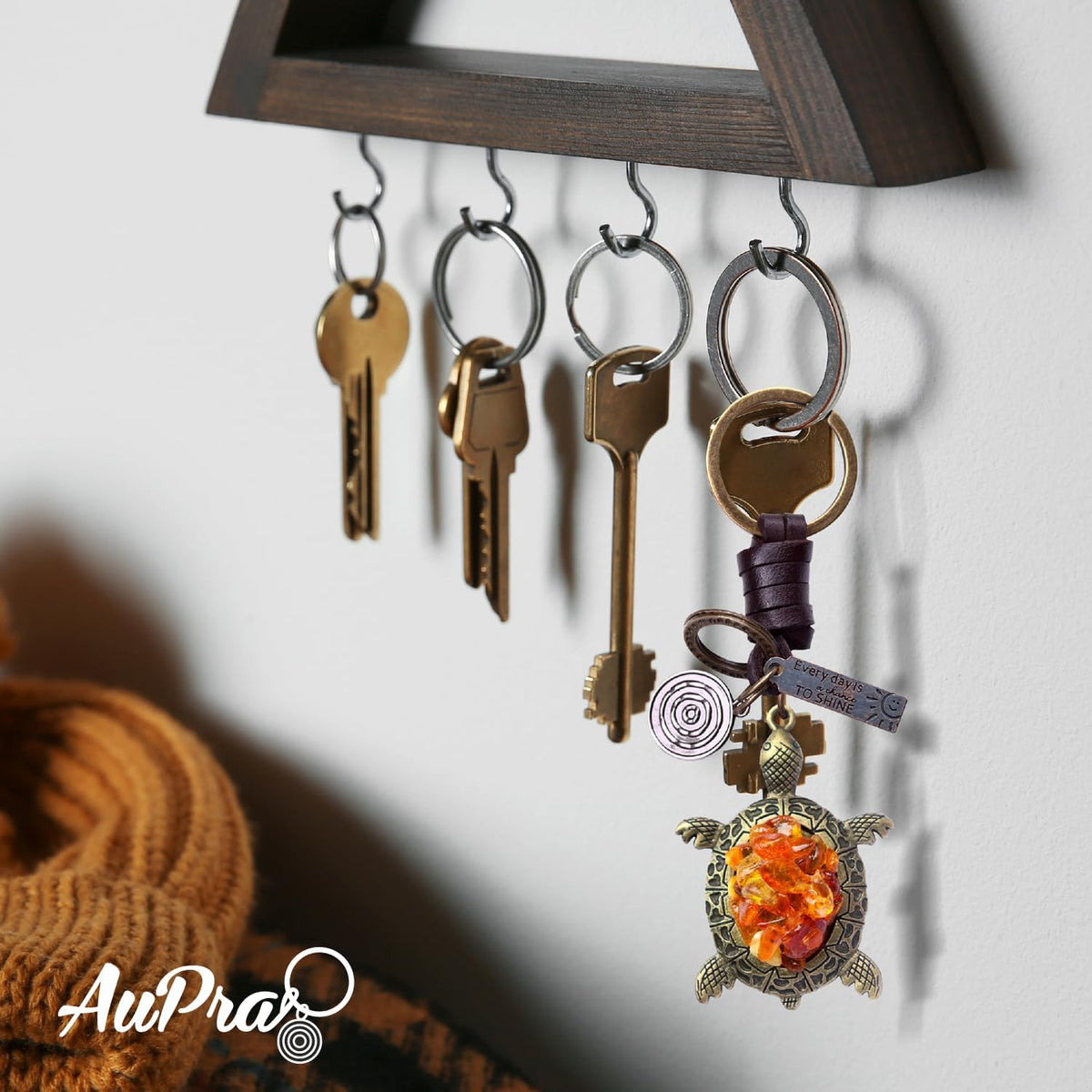 Amber Turtle Keychain Charm – Handmade Vintage Leather – Good Luck Gift Keyring-AuPra