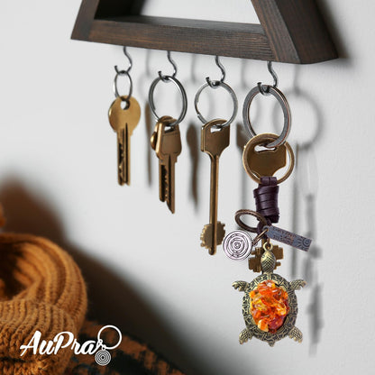 Amber Turtle Keychain Charm – Handmade Vintage Leather – Good Luck Gift Keyring-AuPra