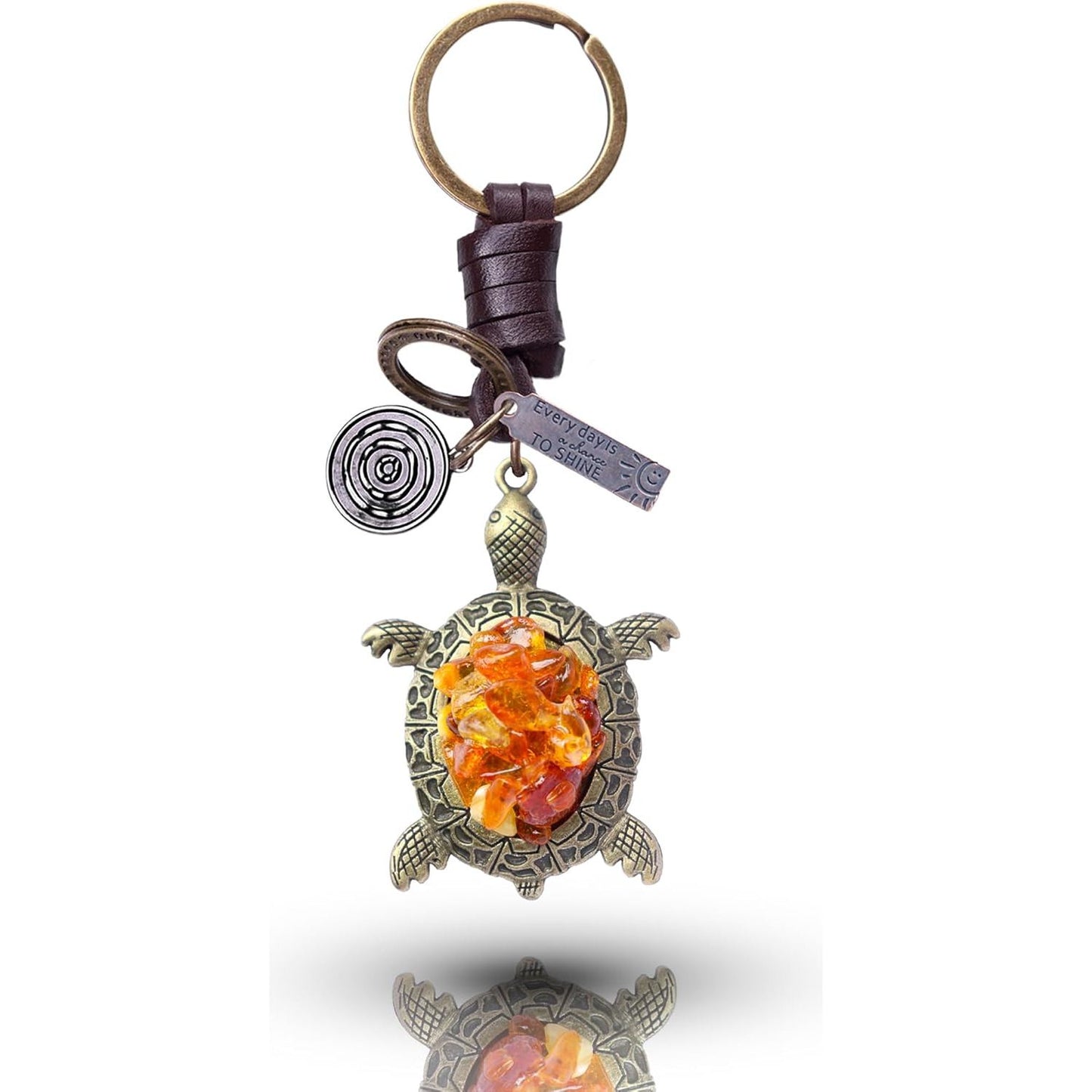 Amber Turtle Keychain Charm – Handmade Vintage Leather – Good Luck Gift Keyring-AuPra
