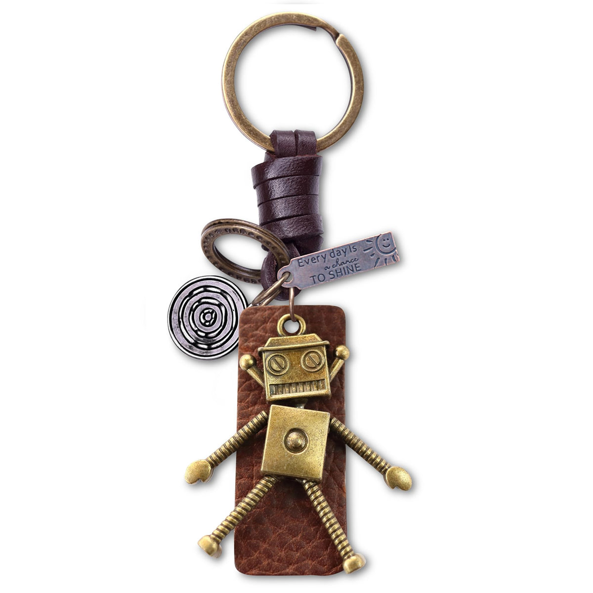 3D Robot Keychain – Handmade Vintage Leather – Funny Gift Keyring Charm-AuPra