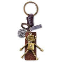 3D Robot Keychain – Handmade Vintage Leather – Funny Gift Keyring Charm-AuPra