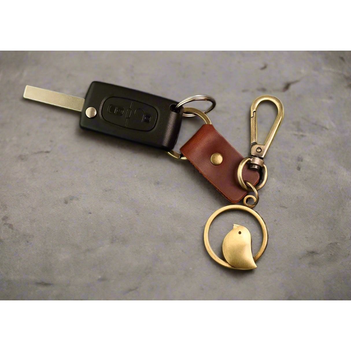 Bird Vintage Keychain – Handmade Leather Keyring – Keys Charm Gift-AuPra