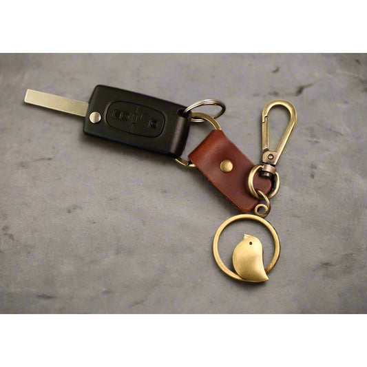 Bird Vintage Keychain – Handmade Leather Keyring – Keys Charm Gift-AuPra