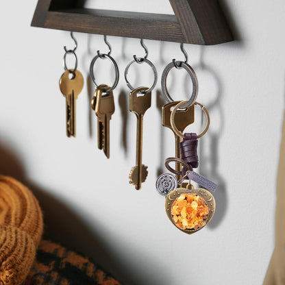 Amber Heart Keychain Charm – Handmade Vintage Leather – Valentine Love Gift Keyring-Amber-AuPra