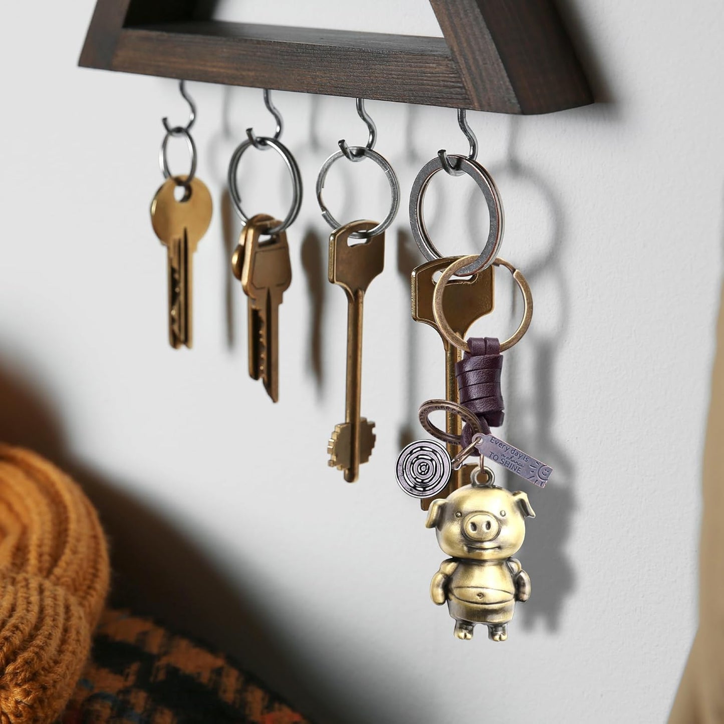 3D Pig Keychain Gift – Handmade Vintage Leather – Funny Piggy Keyring Charm-AuPra