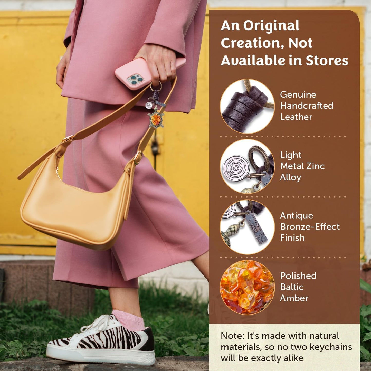 Amber Turtle Keychain Charm – Handmade Vintage Leather – Good Luck Gift Keyring-AuPra