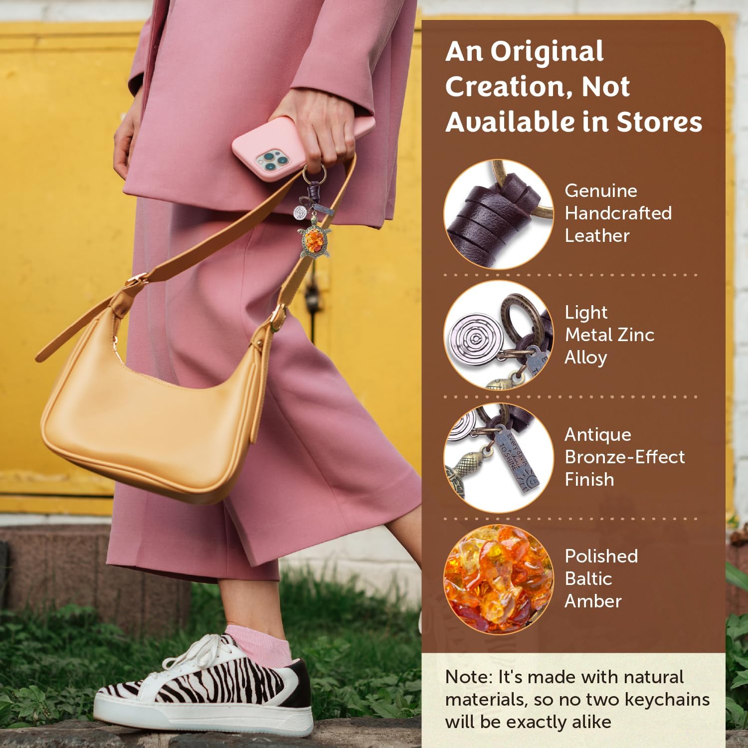 Amber Turtle Keychain Charm – Handmade Vintage Leather – Good Luck Gift Keyring-AuPra