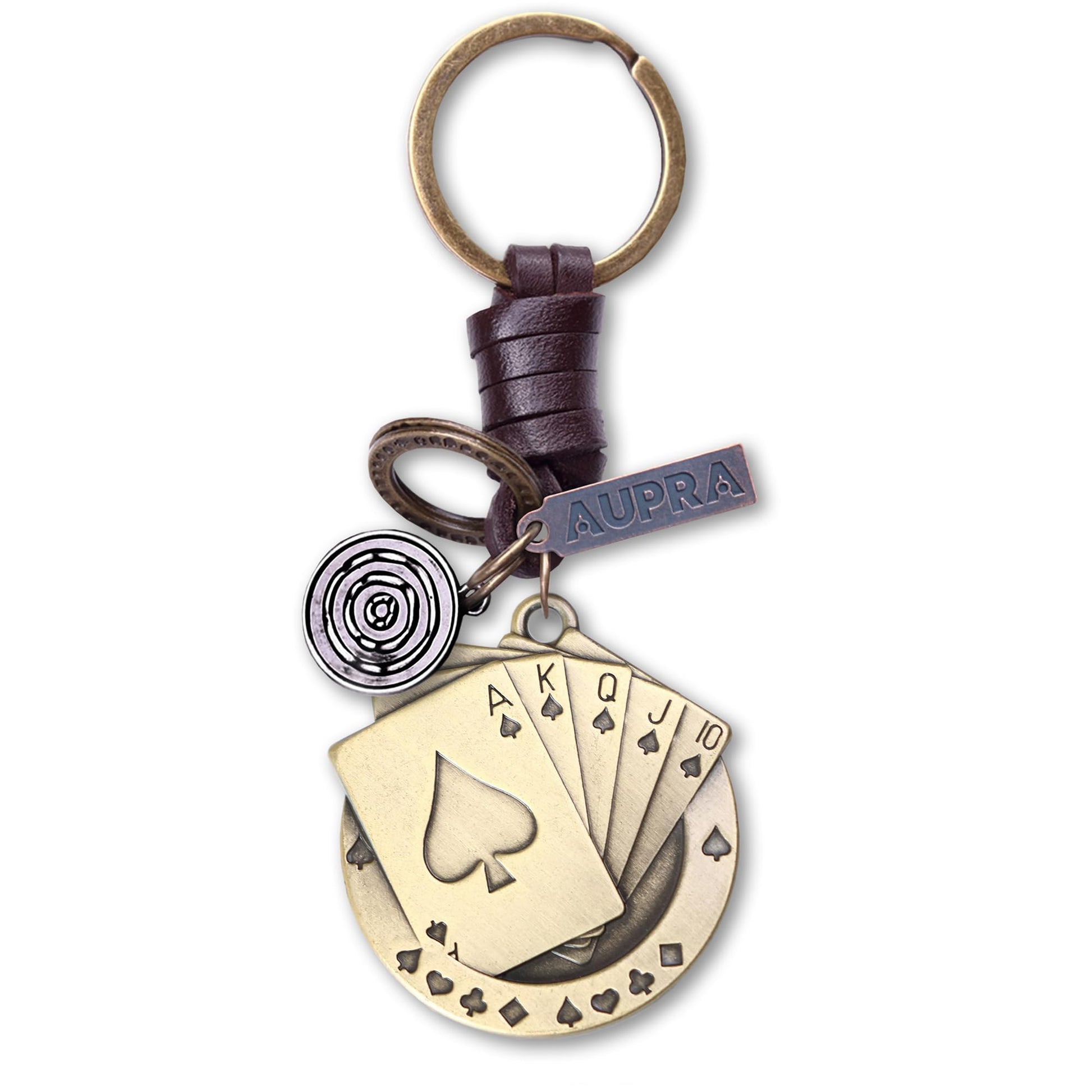 AuPra Poker Cards KeyRing Gifts Women & Men Leather Casino KeyChains Home Car Door Keys Holder Good Luck Present