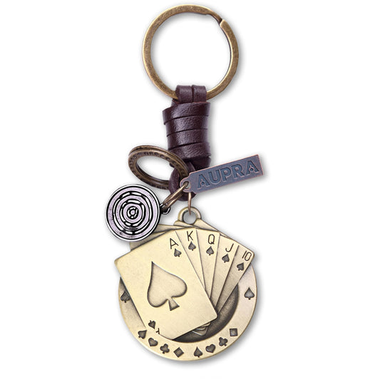 AuPra Poker Cards KeyRing Gifts Women & Men Leather Casino KeyChains Home Car Door Keys Holder Good Luck Present