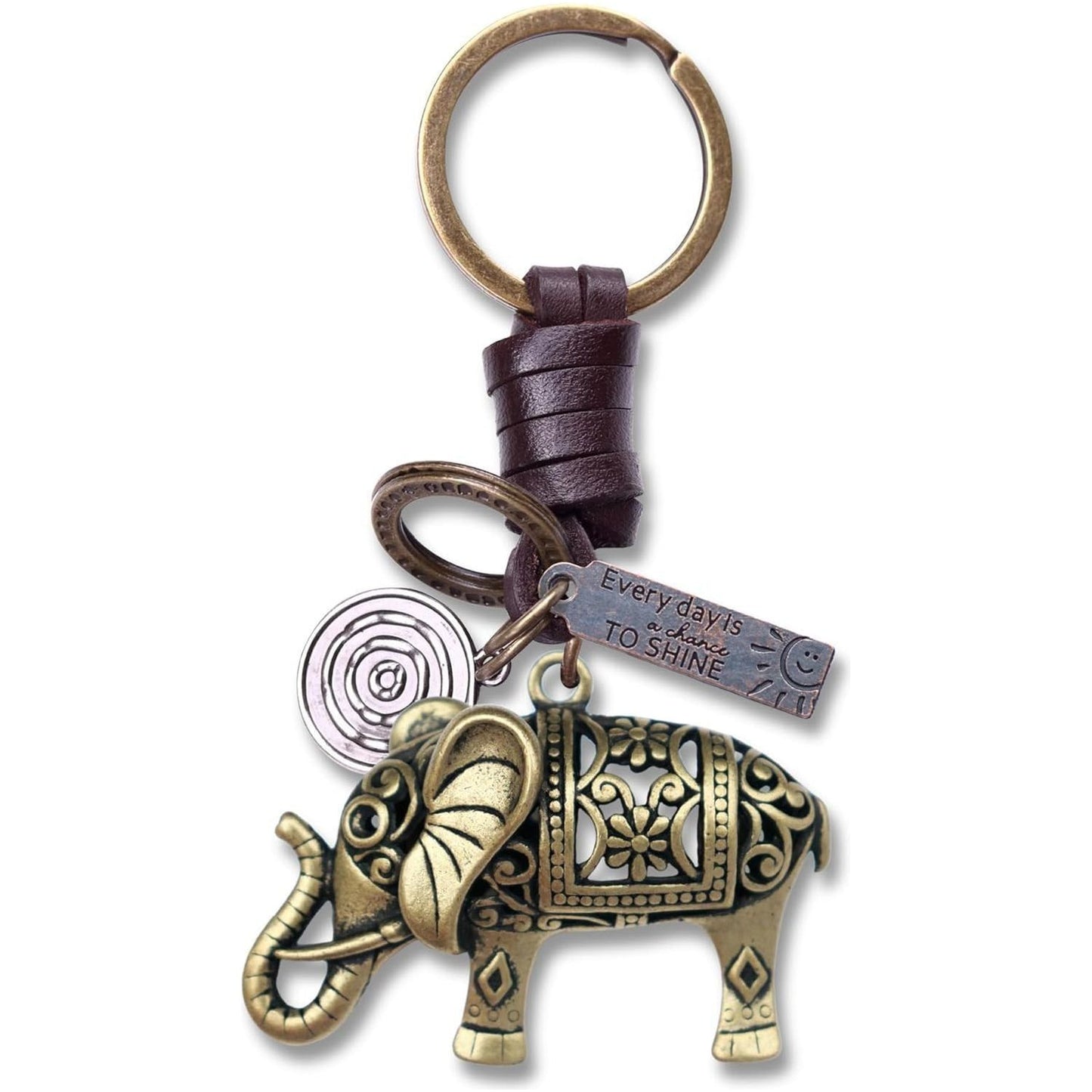 3D Elephant Keychain Gift – Handmade Vintage Leather – Good Luck Keyring Charm-AuPra