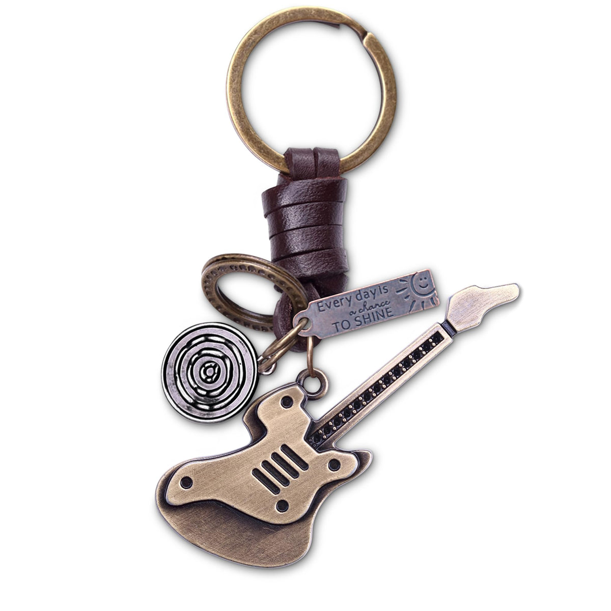 Electric Guitar Keychain Charm – Handmade Vintage Leather – Musical Gift Keyring-AuPra