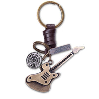 Electric Guitar Keychain Charm – Handmade Vintage Leather – Musical Gift Keyring-AuPra