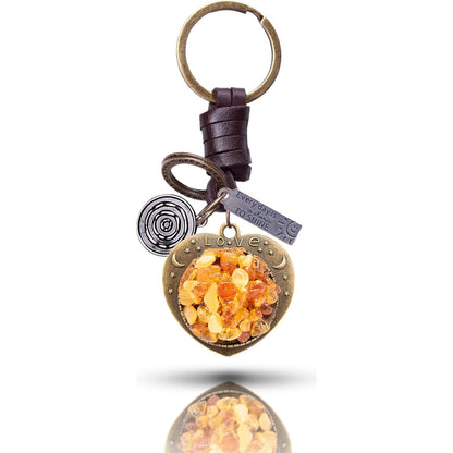 Amber Heart Keychain Charm – Handmade Vintage Leather – Valentine Love Gift Keyring-Amber-AuPra