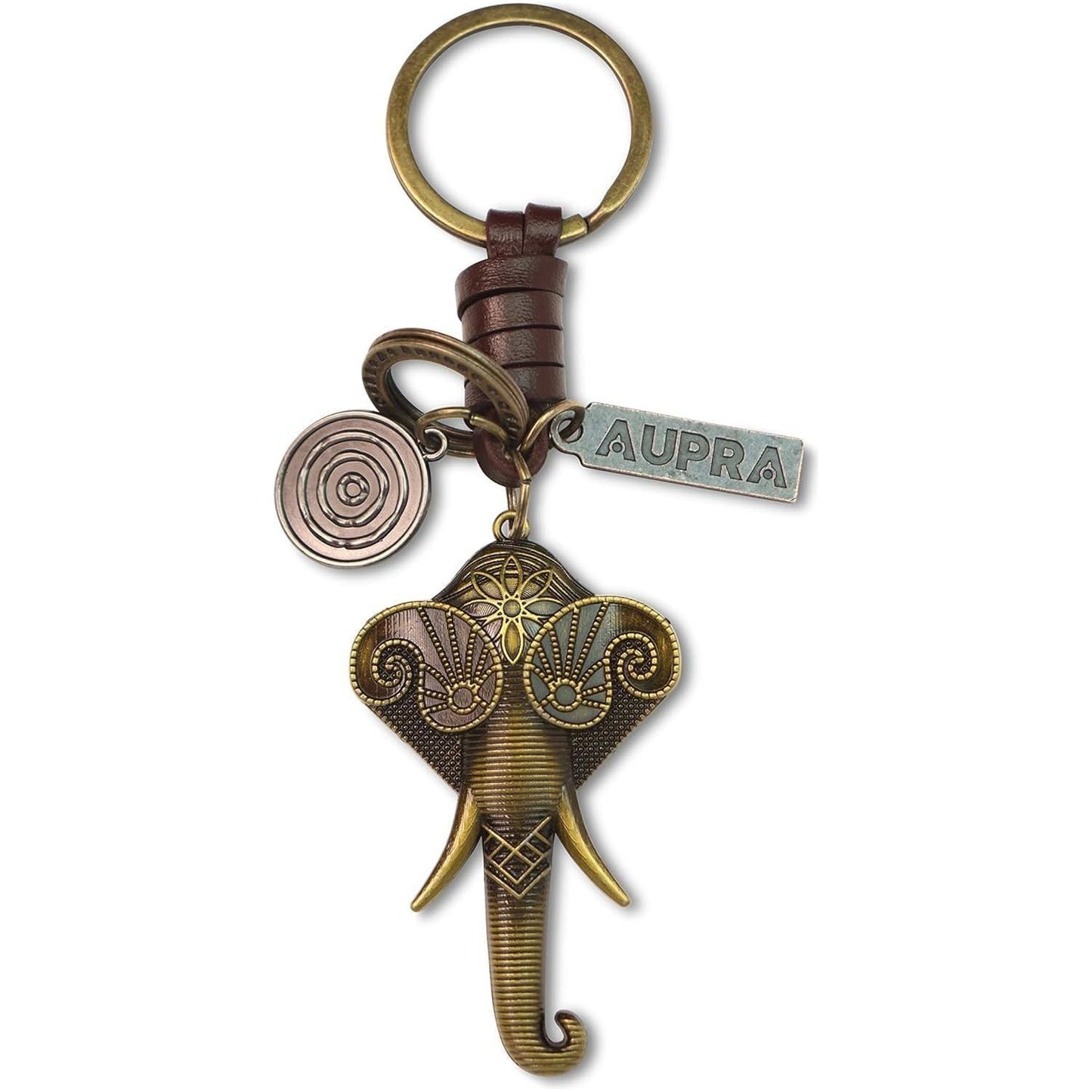 Elephant Keychain Gift – Handmade Vintage Leather – Good Luck Keyring Charm-AuPra