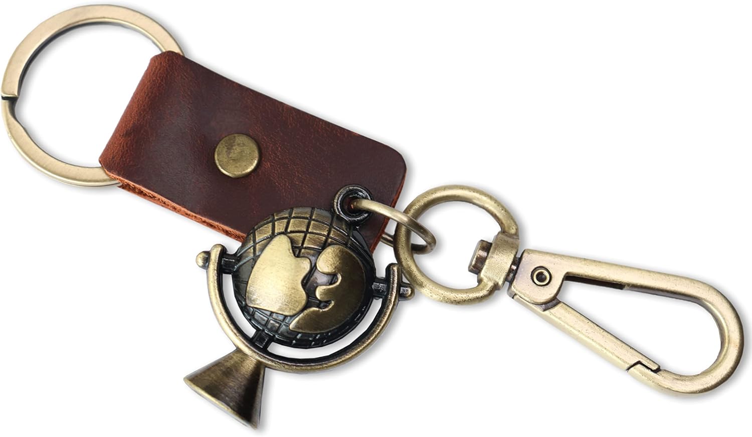 AuPra World Globe KeyChain Gift Women & Men Leather KeyRing Home Car Door Keys Holder Traveler Present