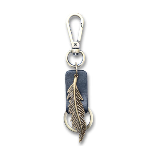 Feather Keychain Charm – Handmade Vintage Leather – Boho Style Gift Keyring-AuPra