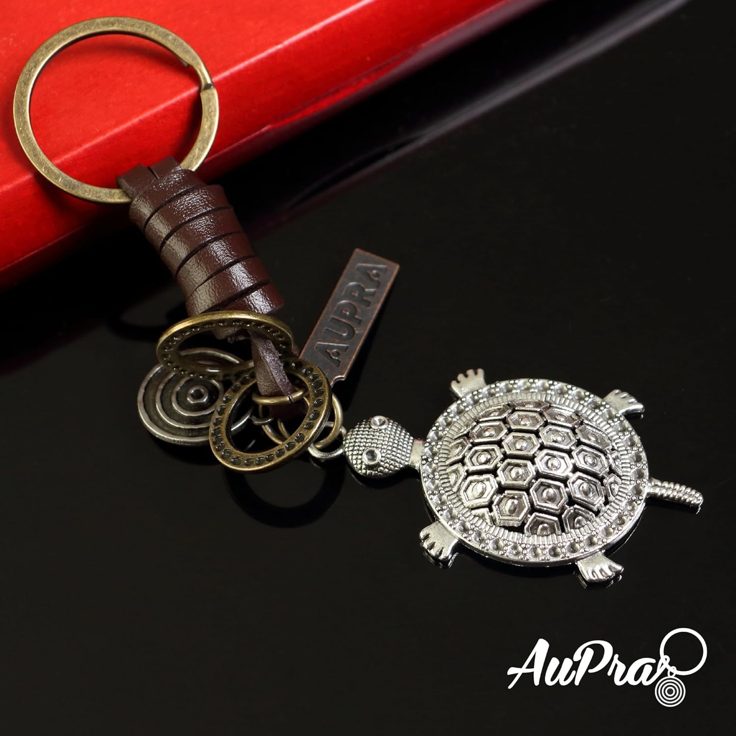 3D Turtle Keychain Charm – Handmade Vintage Leather – Good Luck Gift Keyring-AuPra