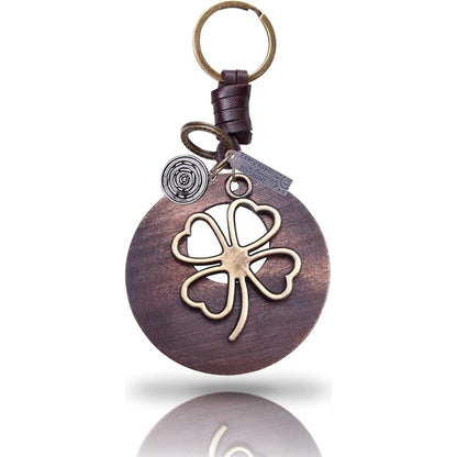 4 Leaf Clover Keychain – Handmade Vintage Leather – Irish Good Luck Shamrock Gift-AuPra
