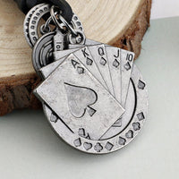 Poker Cards Keychain Charm – Handmade Vintage Leather – Casino Gift Keyring Charm-AuPra