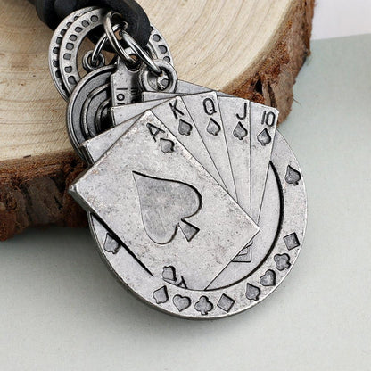 Poker Cards Keychain Charm – Handmade Vintage Leather – Casino Gift Keyring Charm-AuPra