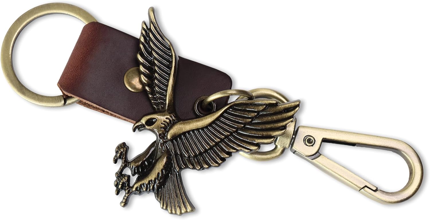 AuPra Eagle KeyChain Gift Women & Men Leather Bird KeyRing Home Car Keys Holder Present