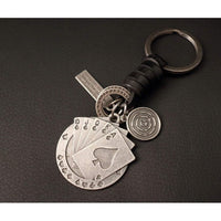 Poker Cards Keychain Charm – Handmade Vintage Leather – Casino Gift Keyring Charm-AuPra