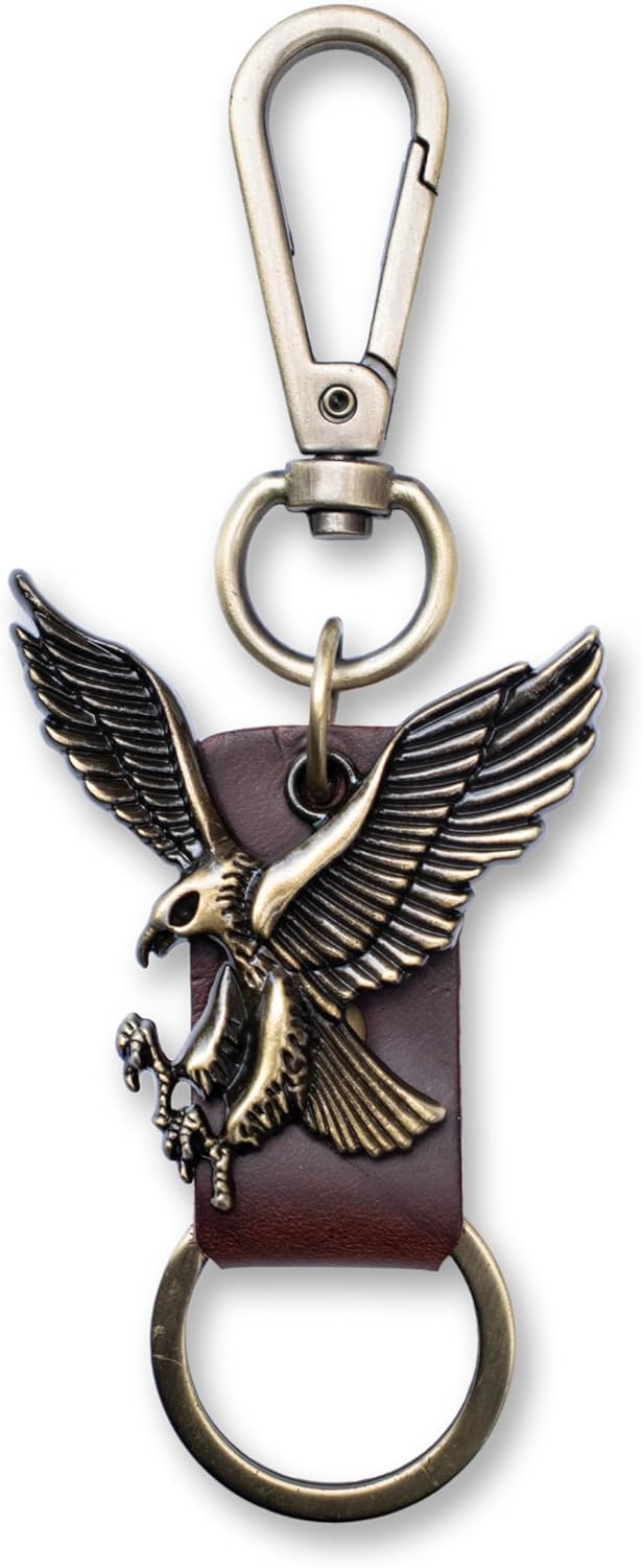 AuPra Eagle KeyChain Gift Women & Men Leather Bird KeyRing Home Car Keys Holder Present