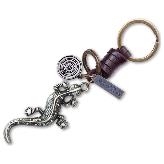 Lizard Keychain Charm – Handmade Vintage Leather – Reptile Gift Keyring-AuPra