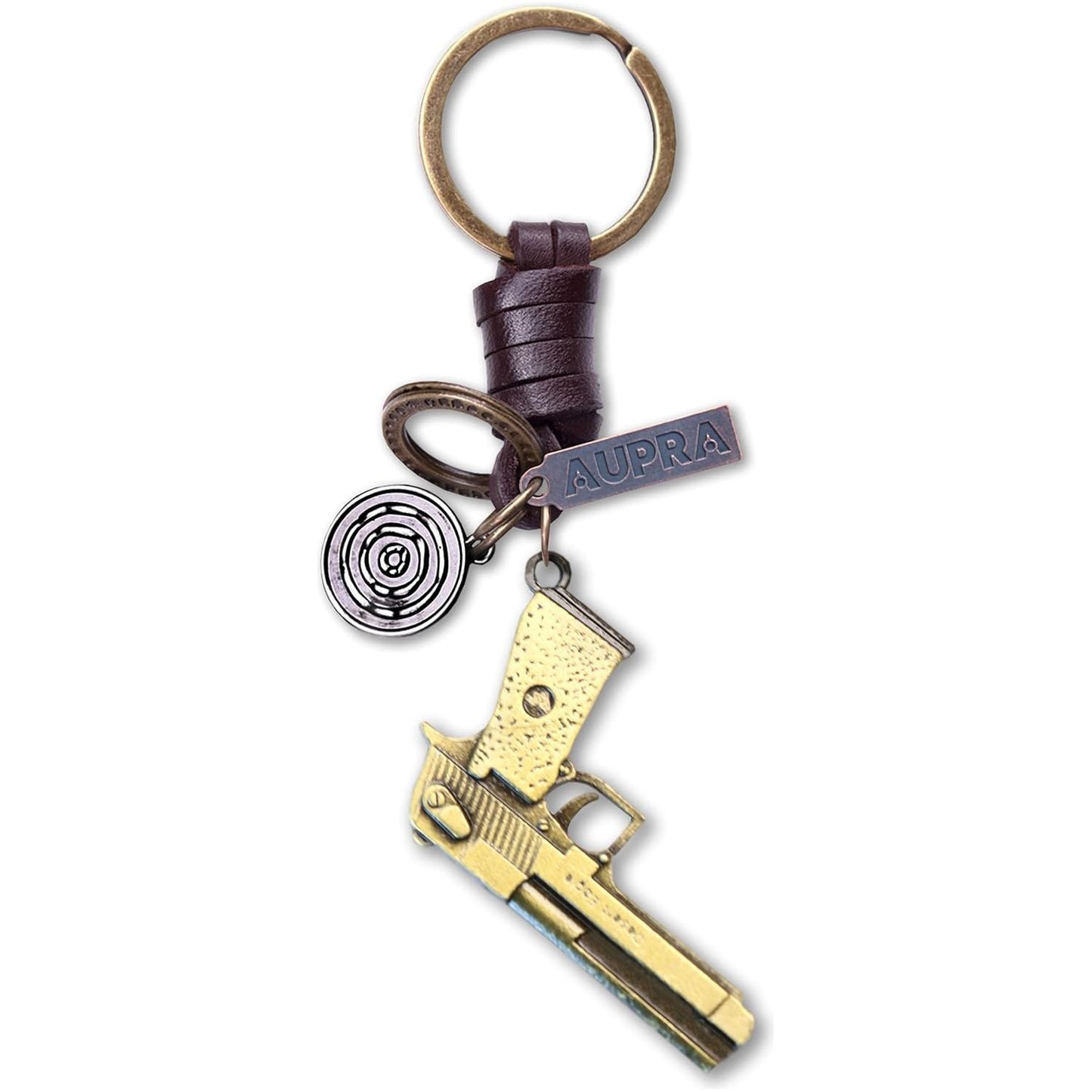 Desert Eagle Keychain Charm – Handmade Vintage Leather – Mini Pistol Gift Keyring-AuPra