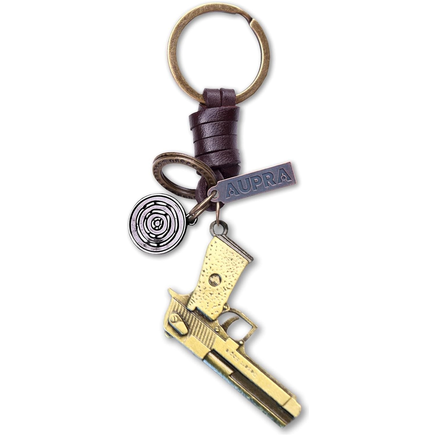 Desert Eagle Keychain Charm – Handmade Vintage Leather – Mini Pistol Gift Keyring-AuPra