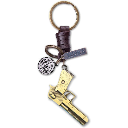 Desert Eagle Keychain Charm – Handmade Vintage Leather – Mini Pistol Gift Keyring-AuPra