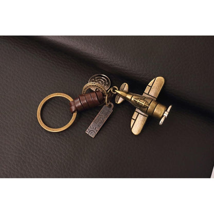 3D Airplane Keychain Charm – Handmade Vintage Leather – Pilot Gift Keyring-AuPra
