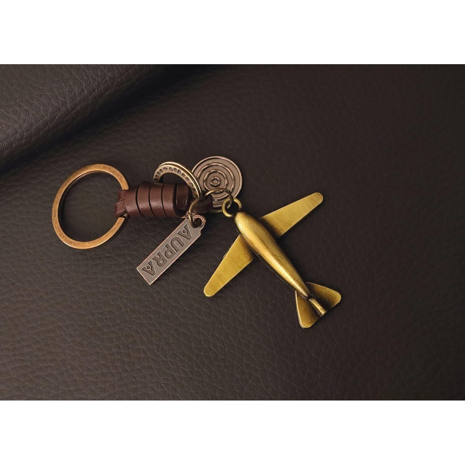 Airplane Keychain Charm – Handmade Vintage Leather – Pilot Gift Keyring-AuPra