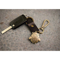 Owl Keychain Charm – Handmade Vintage Leather – Bird Gift Keyring-AuPra