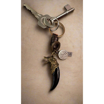 Wolf Fang Keychain Charm – Handmade Vintage Leather – Wolf Lover Gift Keyring-AuPra