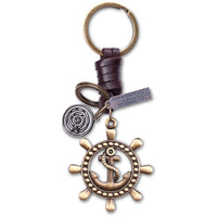 Anchor Keychain Charm – Handmade Vintage Leather – Ship Wheel Keyring Sailor Gift-AuPra