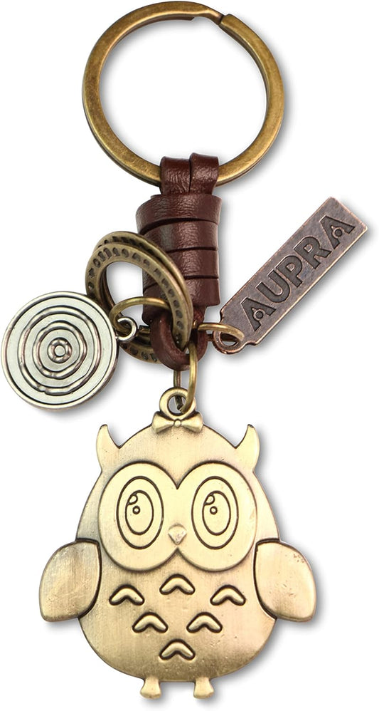 AuPra Owl KeyChain Gift Women & Men Leather Bird KeyRing Home Car Door Keys Holder Girl & Boy Funny Present