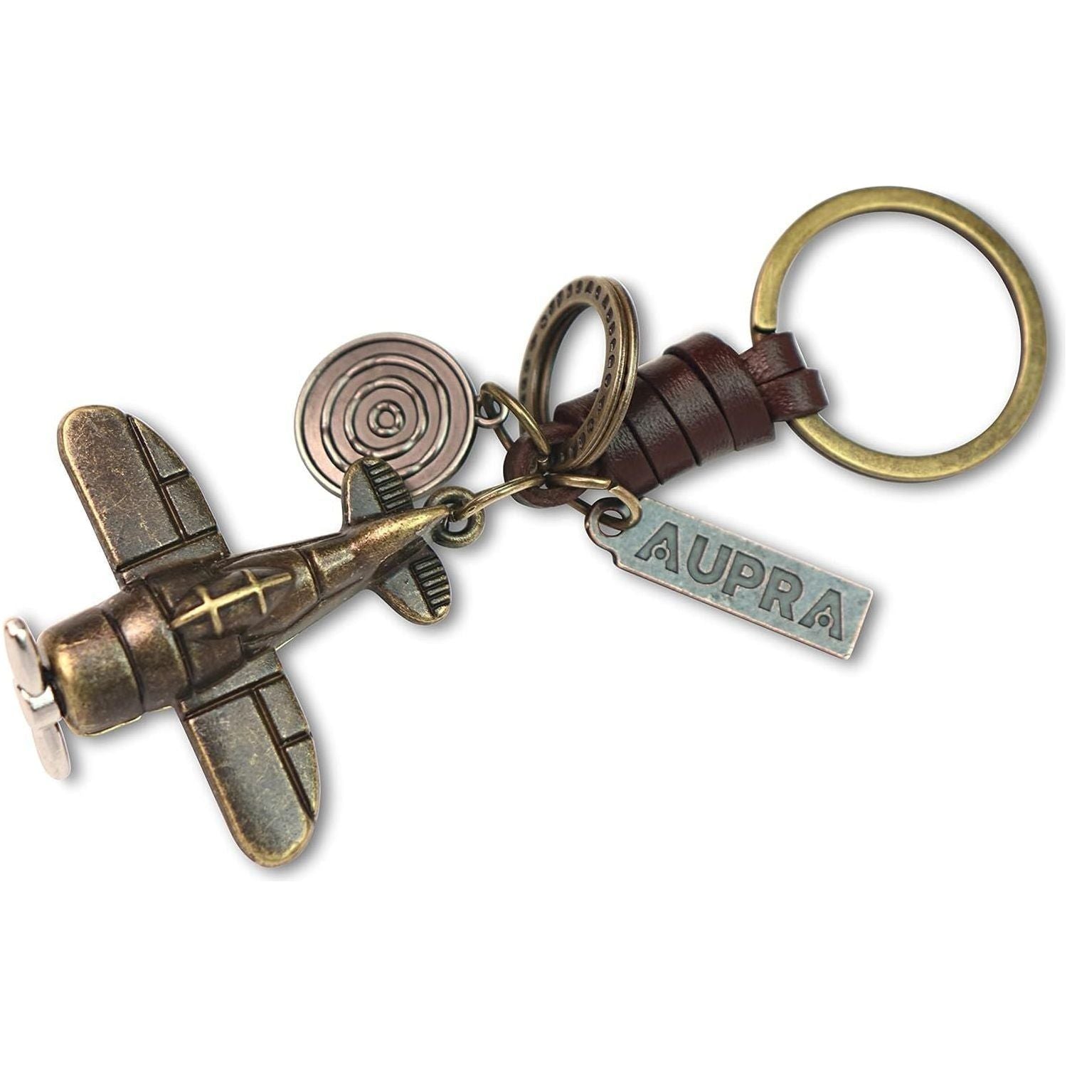3D Airplane Keychain Charm – Handmade Vintage Leather – Pilot Gift Keyring-AuPra