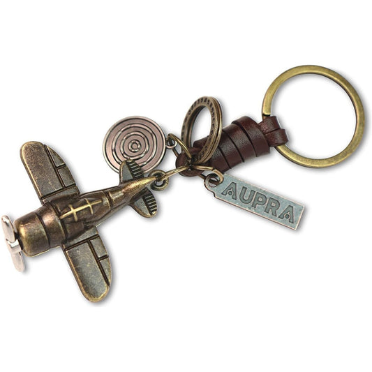 3D Airplane Keychain Charm – Handmade Vintage Leather – Pilot Gift Keyring-AuPra