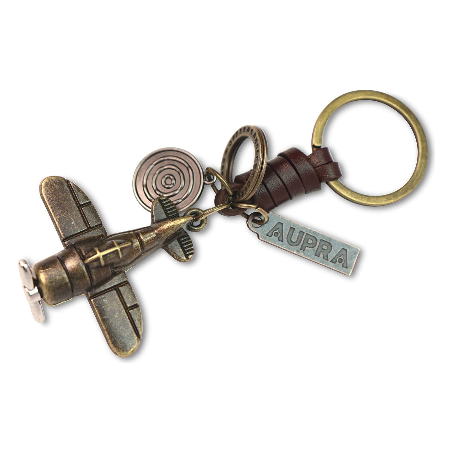 3D Airplane Keychain Charm – Handmade Vintage Leather – Pilot Gift Keyring-AuPra