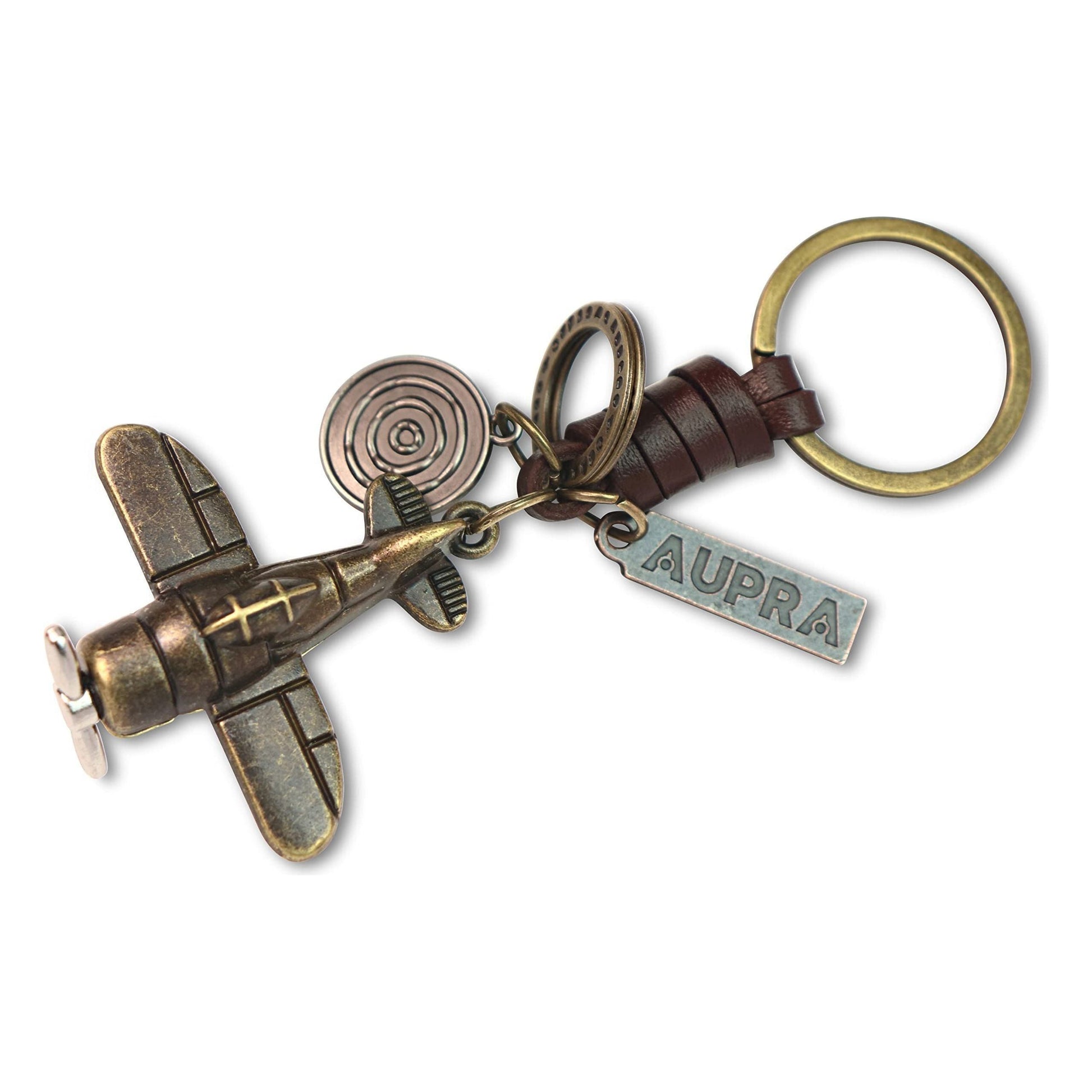 3D Airplane Keychain Charm – Handmade Vintage Leather – Pilot Gift Keyring-AuPra