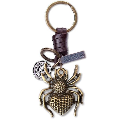 Spider Keychain Charm – Handmade Vintage Leather – Tarantula Gift Keyring-AuPra