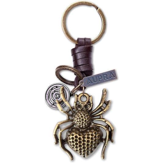 Spider Keychain Charm – Handmade Vintage Leather – Tarantula Gift Keyring-AuPra