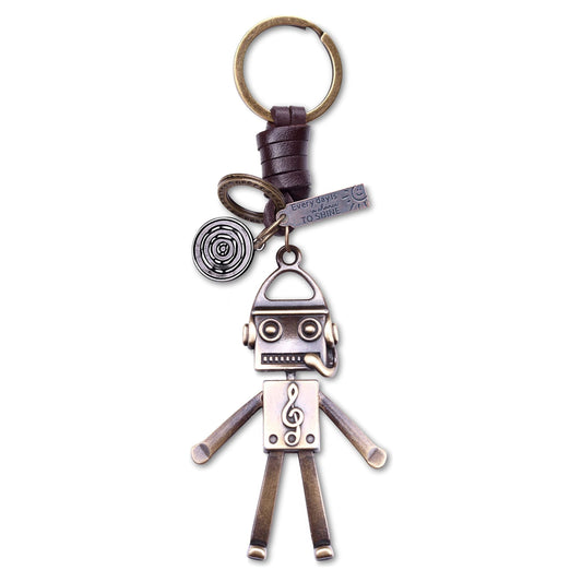 3D Singer Robot Keychain – Handmade Vintage Leather – Funny Gift Keyring Charm-AuPra
